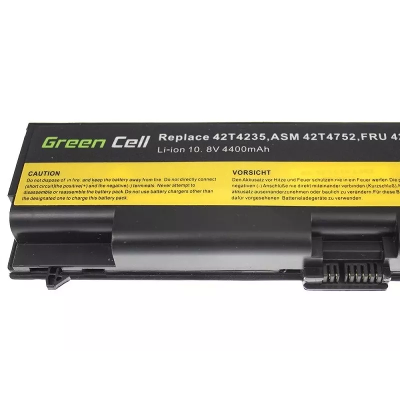 Battery Green Cell LE05 for Lenovo ThinkPad T410 T420 T510 T520 W510 Edge 14 15 E525 — 11.1V 4400mAh Li-Ion, 6 cells, black