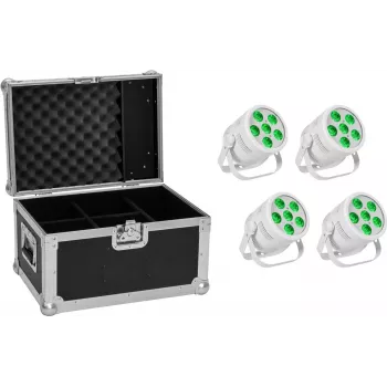 LED PAR Light set EUROLITE Silent PAR 6 QCL Floor — 4 units with transport case