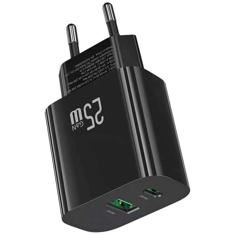 USB charger usams USA001629 25W 1×USB-C + 1×USB-A fast charging