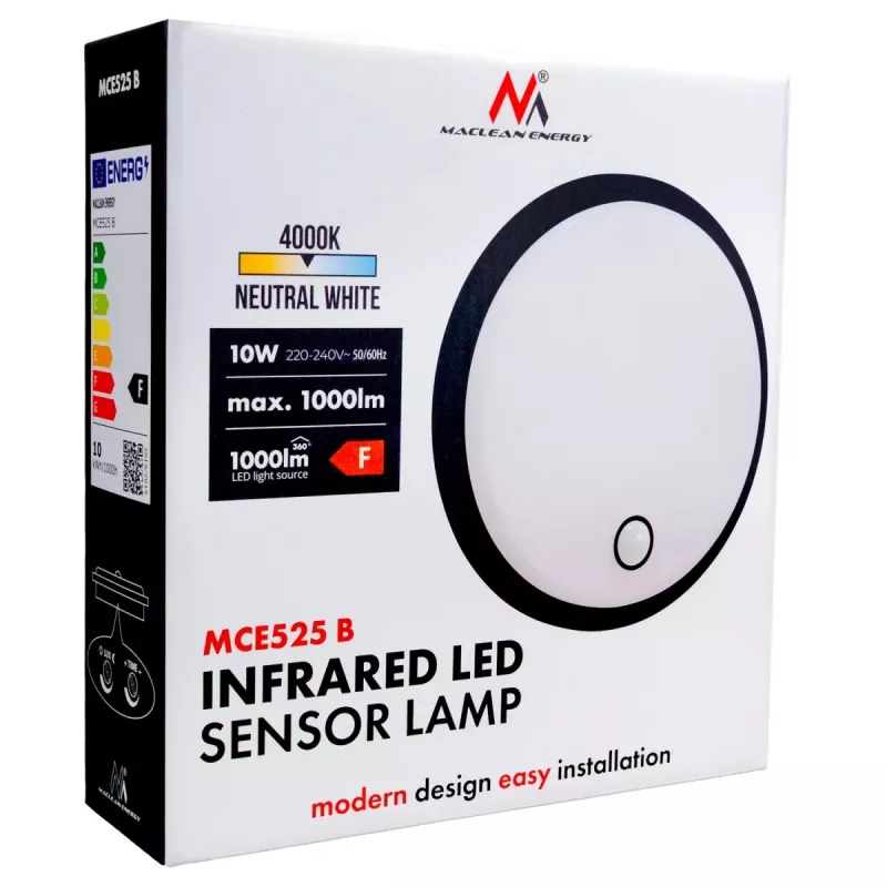 LED lamp with PIR sensor MACLEAN MCE525 B — outdoor wall light, motion-activated LED