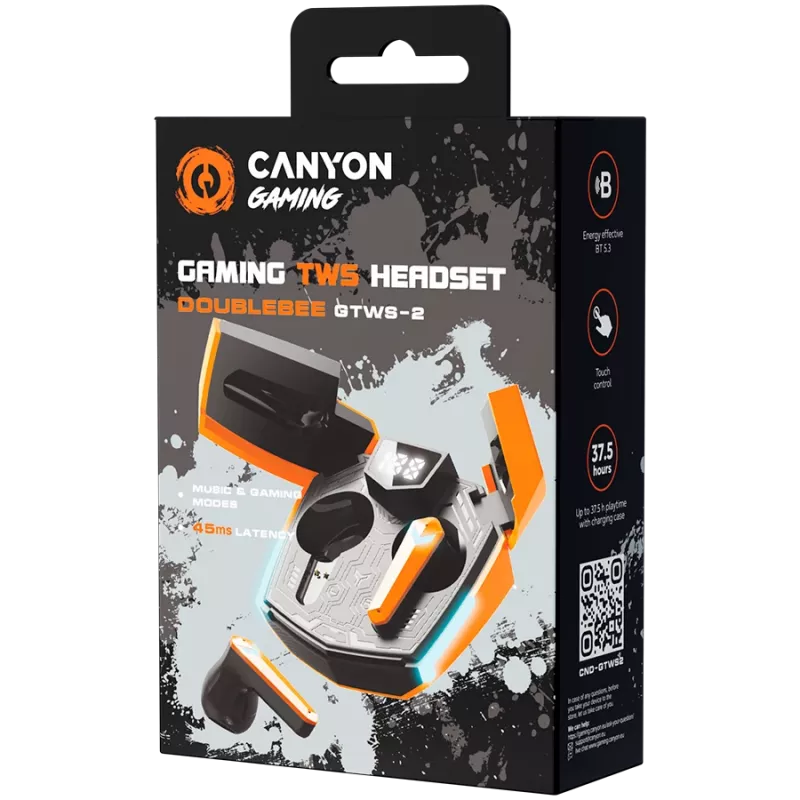Canyon GTWS-2 Headphones Wireless Ear Hook Gaming USB Type-C Bluetooth Charging Dock Orange (CND-GTWS2O)