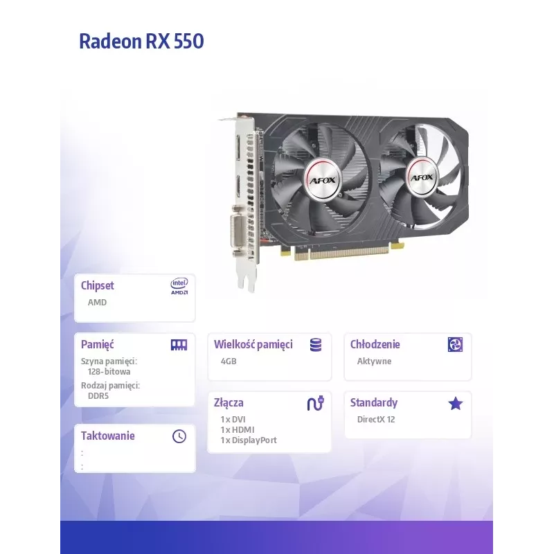 AFOX Radeon RX 550 4GB GDDR5 PCI-E 3.0 Graphics Card