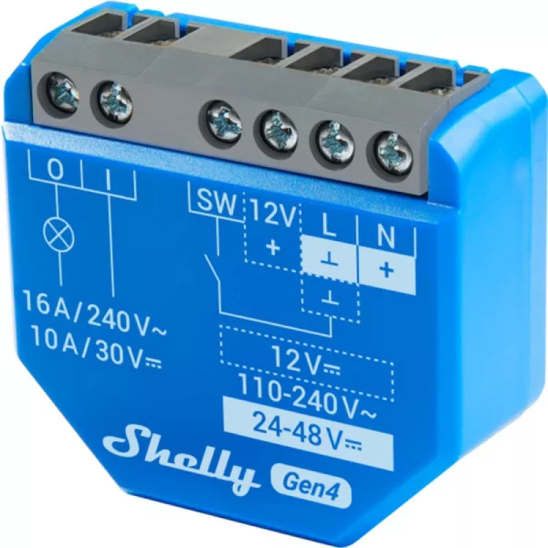 Smart switch Shelly 1 Gen4, wireless, 240 V AC, Bluetooth 5.0/Wi‑Fi/ ZigBee, plastic housing, 42×16×37 mm, pack of 2
