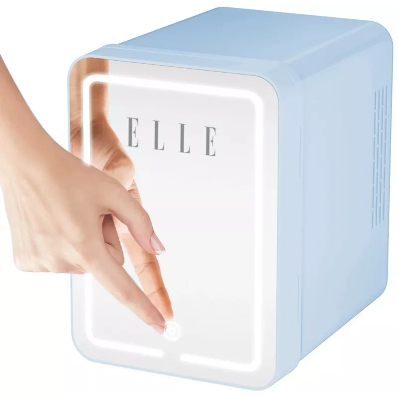 Mini fridge with LED makeup mirror Elle 4L blue — personal cosmetic refrigerator