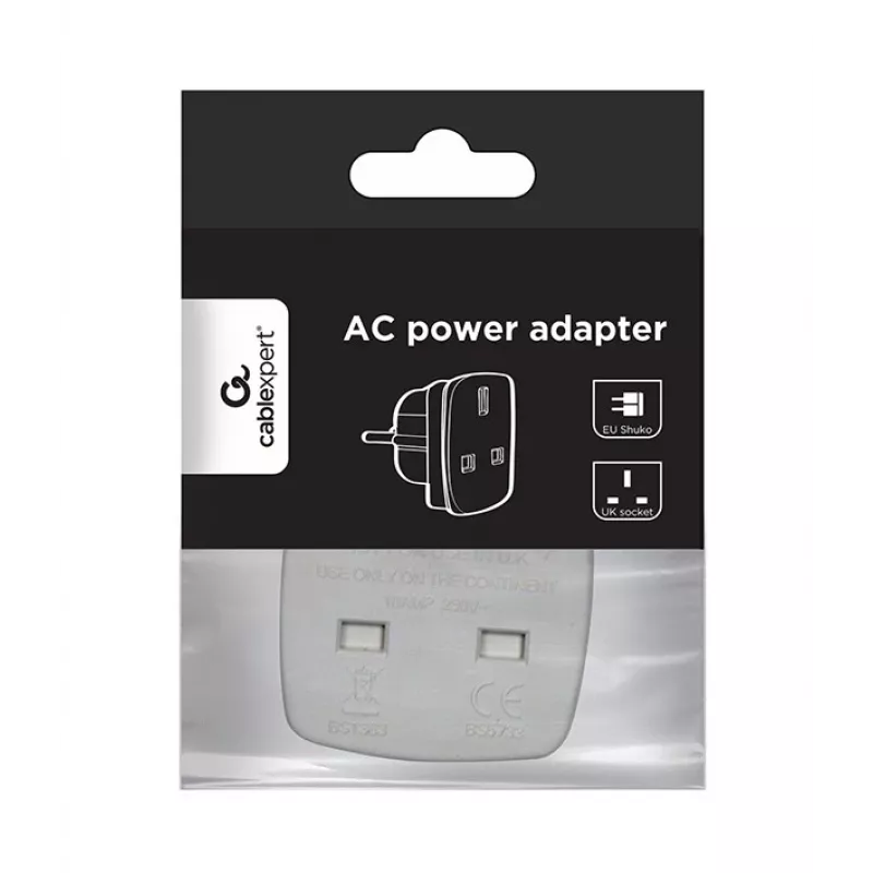 Gembird Cablexpert a-AC-UKEU-001 - Power Supply - Power Supply (S) to Power Supply (W) - White - United Kingdom, Europa (a-AC-UKEU-001)