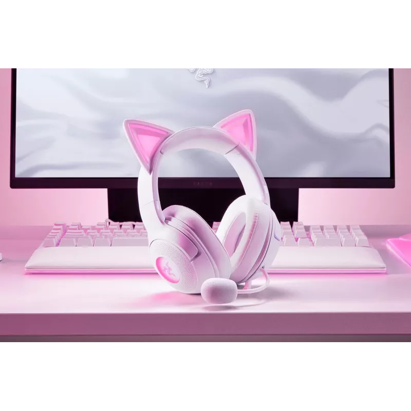 Headset Razer Kraken Kitty V2 Wired USB Type-A White — Circumaural, Head-band, 20–20000 Hz, 2 m cable