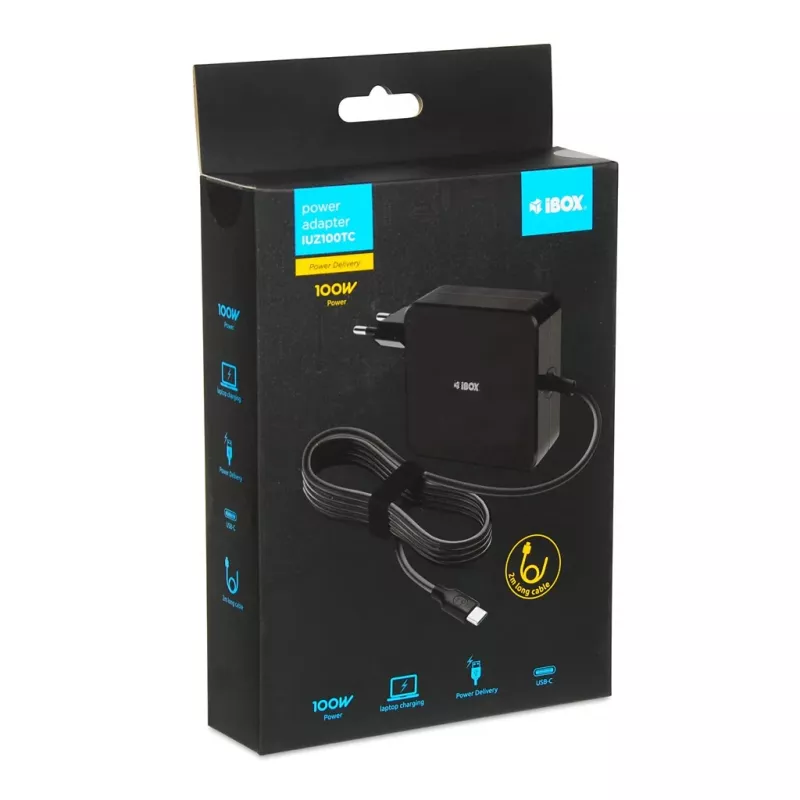 Power adapter IBOX IUZ100TC 19V 3.42A (100W) USB‑C output, 2 m cable, black