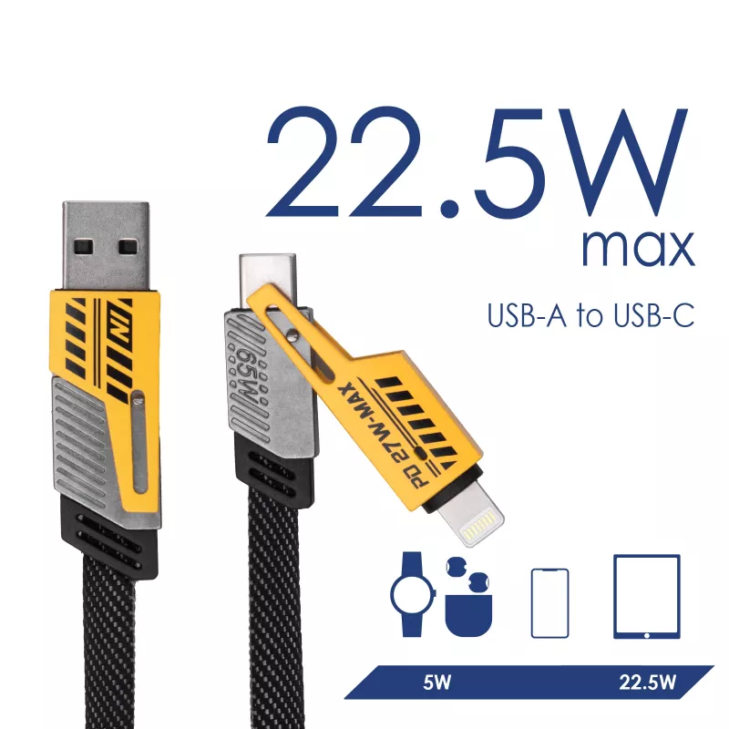 Akyga AK-USB-57 4-in-1 Braided Cable USB-A/USB-C to USB-C/Lightning, USB 2.0, 65 W, 1 m, Grey