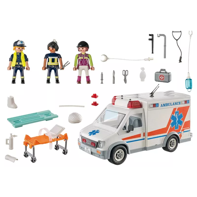 Toy ambulance vehicle PLAYMOBIL 71232 — multicolour, for ages 4–10, AAA battery