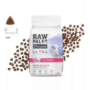 Dry dog food VETEXPERT RAW PALEO Ultra Mini Puppy Pork 2 kg — complete feed for toy and small-breed puppies, 33% protein, 19% fat