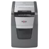 Paper shredder REXEL Optimum AutoFeed+ 100X — 100-sheet auto feed, 4 x 28 mm cross-cut, 34 L bin, aluminium