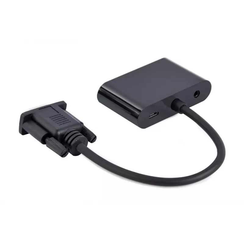 Video cable adapter GEMBIRD A-VGA-HDMI-02 0.15 m — HDMI + VGA (D-Sub) female to VGA (D-Sub) male, black