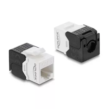 Keystone module DELOCK RJ45 to LSA Cat.6 UTP tool-free, flat construction, 16.2×28.2×19.4 mm, black/white