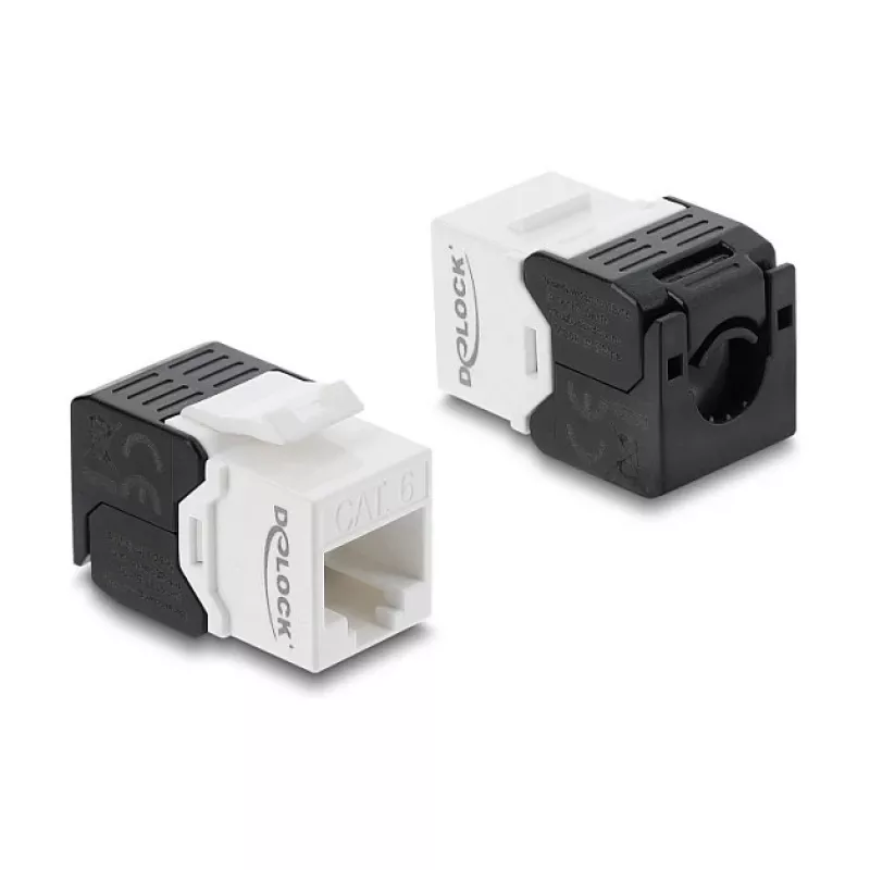 Keystone module DELOCK RJ45 to LSA Cat.6 UTP tool-free, flat construction, 16.2×28.2×19.4 mm, black/white