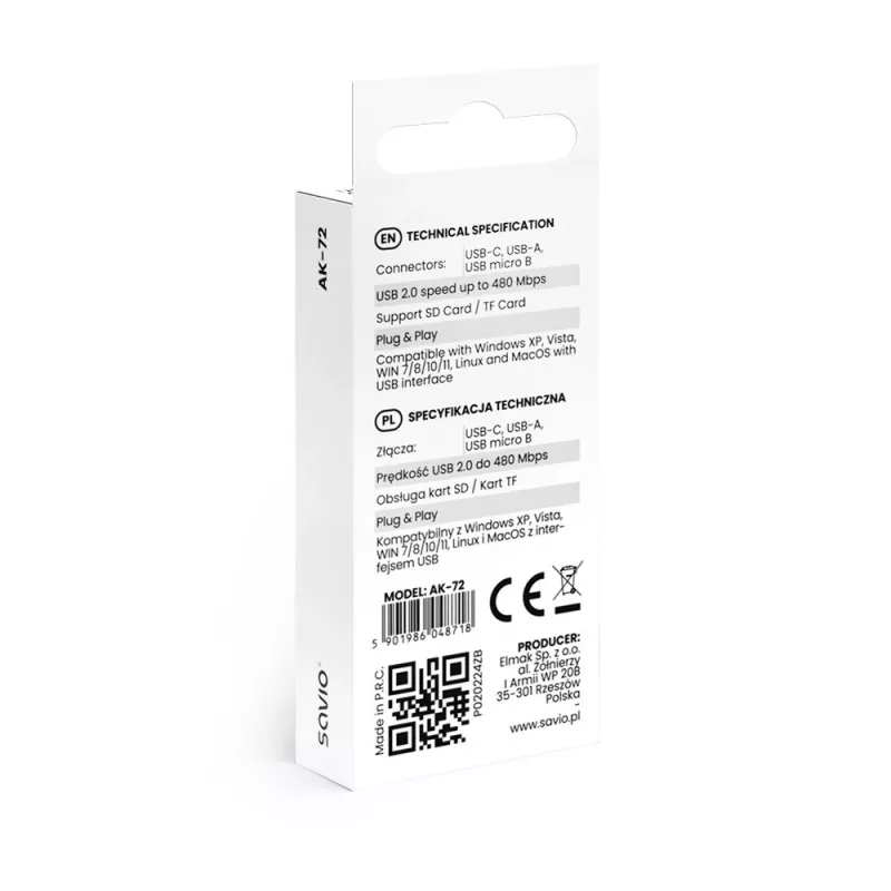 Czytnik Kart SD 3w1, USB-c+ USB-a 2.0+ Micro USB,