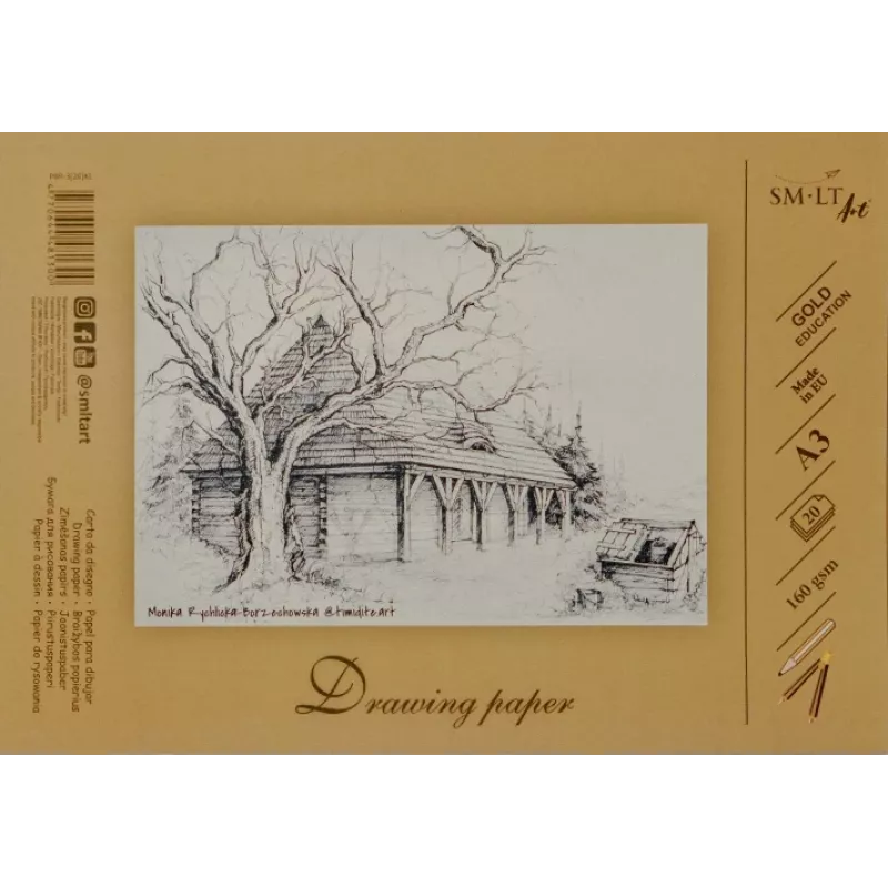 Drawing and sketching paper SMLT A3, 160 g/m2, 20 sheets, glued