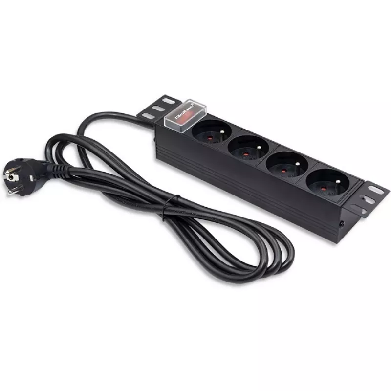 Qoltec Aluminum PDU for 10'' RACK | 1U | 16A | 4xFRENCH | 1.8m