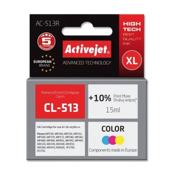 Ink cartridge ActiveJet AC-513R compatible for Canon CL-513, 15 ml dye-based, XL high-yield, color (C/M/Y), refurbished premium