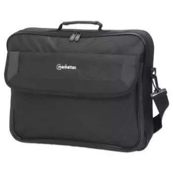 Manhattan Cambridge Laptop Bag 17.3 inch, Clamshell Design, Black, LOW COST, Accessories Pocket, Document Compartment on Back, Shoulder Strap (removable), Equivalent to Targus CN418EU, Notebook Case, Three Year Warranty