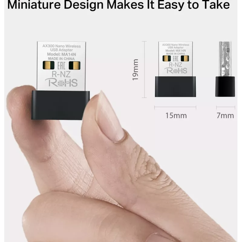 USB Wi‑Fi Adapter MERCUSYS MA14N — USB Type‑A, 2.4 GHz Single‑Band, up to 287 Mb/s, Black