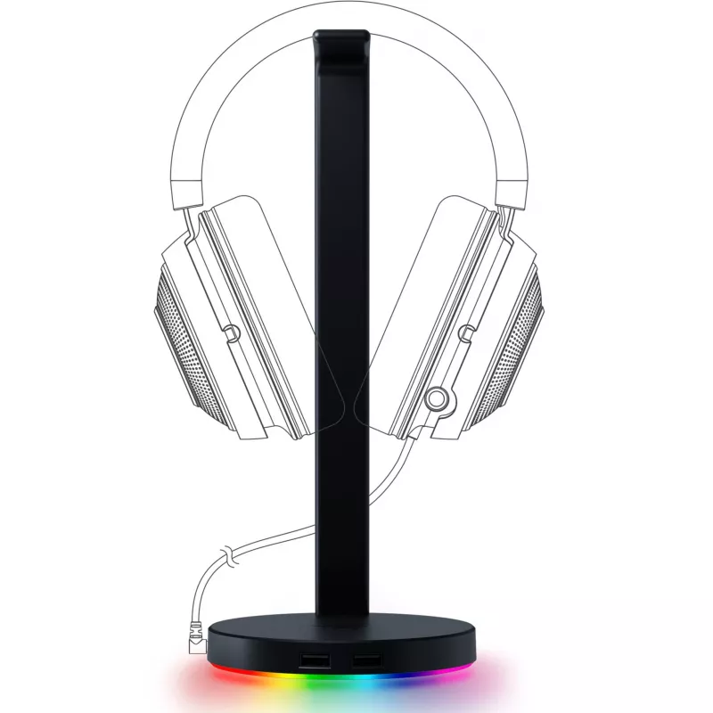 Razer Base Station V2 Chroma, Black, 2 x USB 3.1 ports, 1 x 3.5mm combo port with built-in DAC, 7.1 surround sound, Razer Chroma™ RGB, Aluminum construction, Anti-slip base