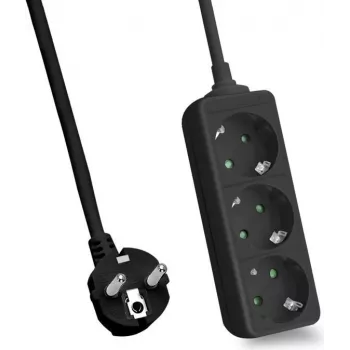 Power strip helos CLASSIC 3‑way, black, 3.0 m cable