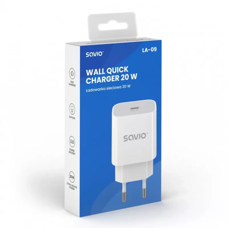 Wall Charger 20W LA-09 USB-c Qc, Pd 3.0 Savio SAVLA-09