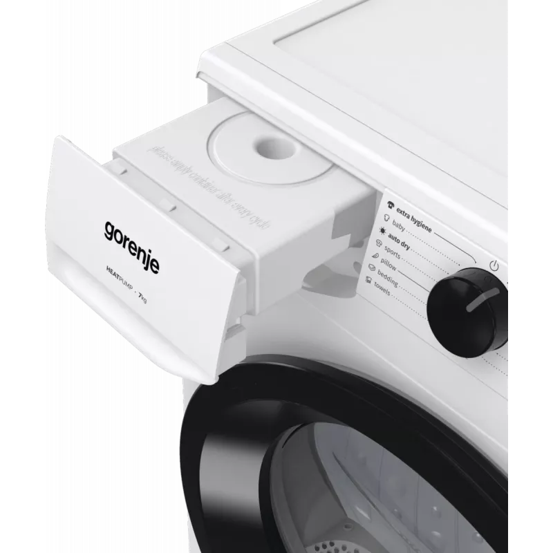 Gorenje Dryer Machine | D2HNE7E | Energy efficiency class E | Front loading | 7 kg | Heat pump | LED | Depth 51 cm | White