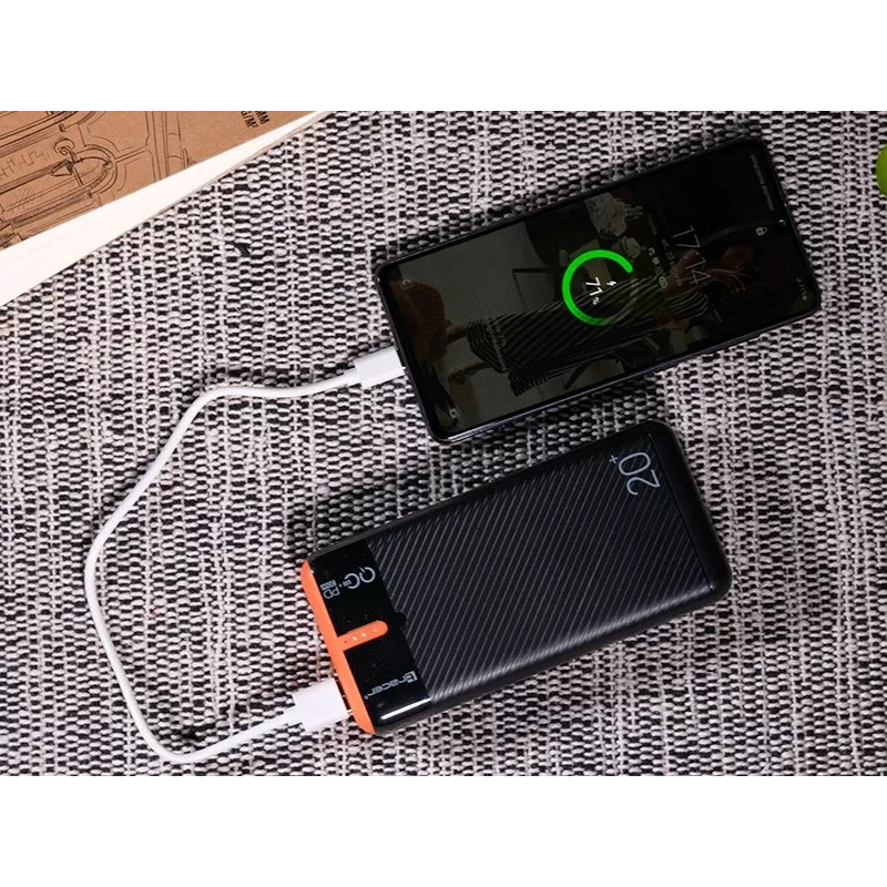 Portable charger TRACER EnerGen 20000 mAh, Power Delivery 20W, USB-C input, 2×USB-A outputs, 3-device support, orange