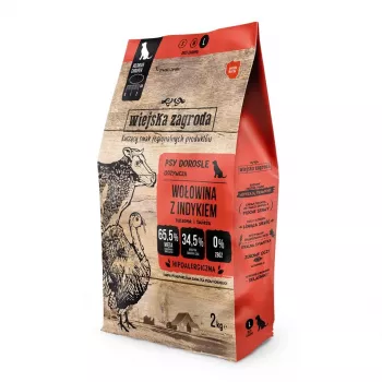 Dry dog food wiejskazagroda Beef with Turkey 2 kg — grain-free, protein 31%, fat 20%