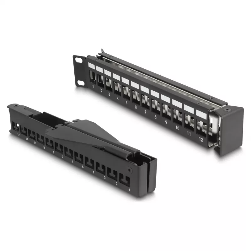 DeLOCK 19 inch Keystone Patch Panel 24 port with strain relief 1U angled black