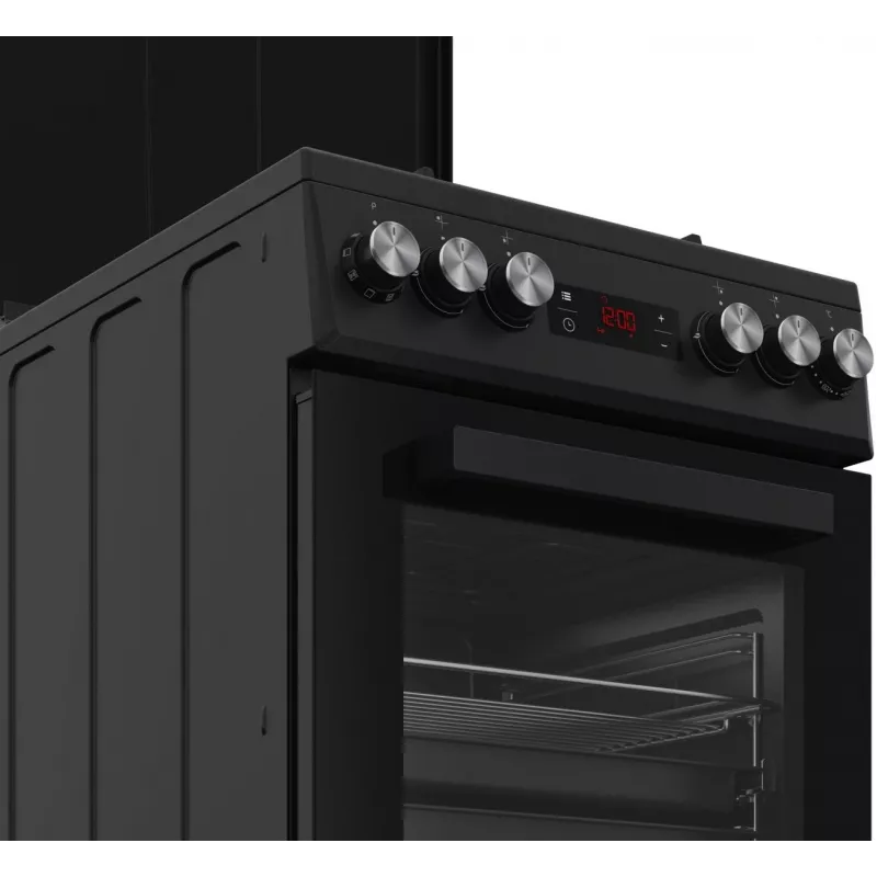 Freestanding cooker BEKO FSM52331DBDS, gas hob 4 burners (2900/2000/2000/1000 W), electric oven 60 L, 60 cm, energy class A, black