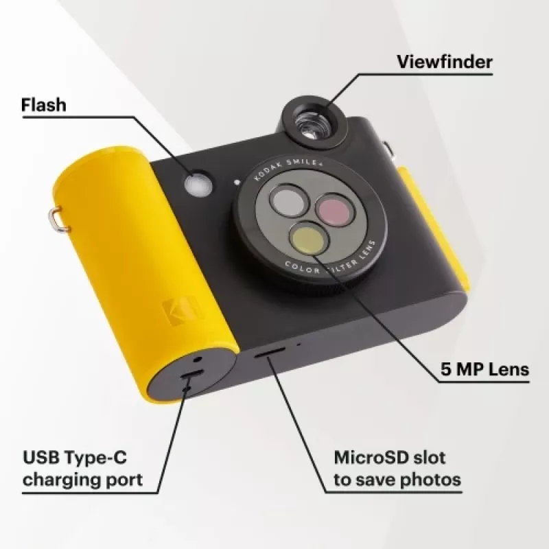 Instant print camera Kodak SMILE+ 2x3 Black — portable instant photo camera with 2×3 prints
