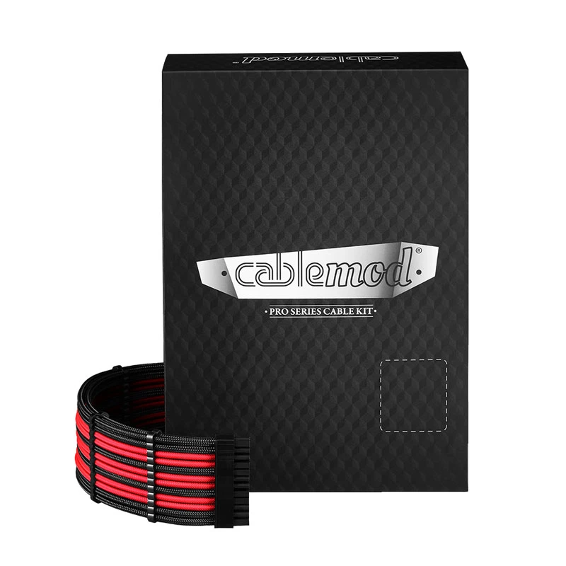 CableMod C-Series PRO RM Black Label power cable kit CM‑PCSR‑16P3KIT‑NKKR‑R — black and red sleeved PSU cables