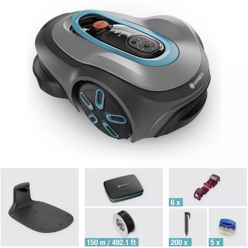 Robotic lawn mower GARDENA smart SILENO max — 800 m², 16 cm cutting width, battery, LONA navigation, grey
