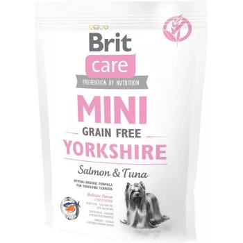 Dry dog food Brit Mini Adult Yorkshire 400 g — small-breed adult, salmon, 30% protein, 19% fat, 10% moisture