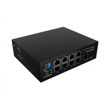 Network switch LANBERG ILFE-8P-1GE-1S-120 — Light Industrial PoE, 4x PoE++ (BT), 4x PoE+ (AT), 1x Gigabit, 1x SFP+, DIN‑rail, unmanaged