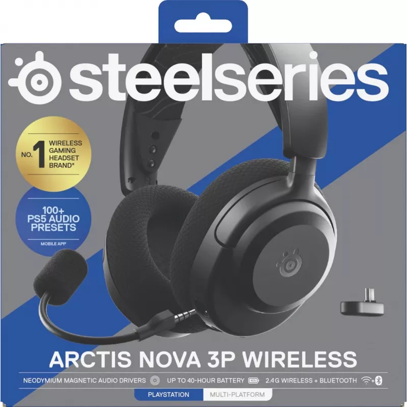 Headset STEELSERIES Arctis Nova 3P Wireless Bluetooth Circumaural Head-band, 20–22000 Hz, 260 g, Black