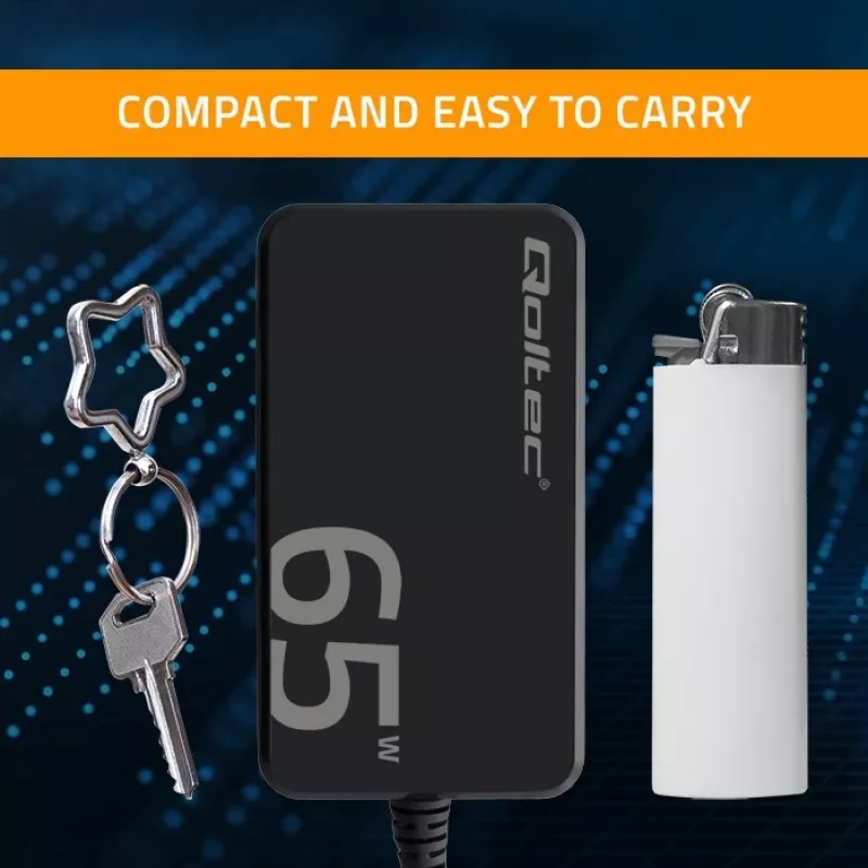QOLTEC Charger 65W GaN Super Fast SLIM PD 5-20V 3.25A USB-C