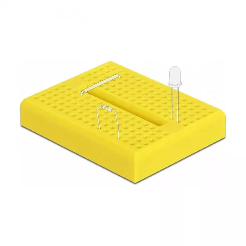 Breadboard DELOCK 18320 — plastic prototype board, yellow, 36×46×10 mm