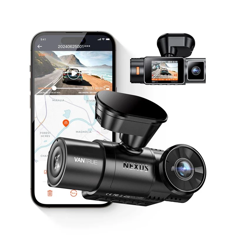 Car dash cam VANTRUE N2X LTE — 2.7K Ultra HD, SONY STARVIS 2 IMX675 main, 158° F/1.8, 2-channel, GPS, Wi‑Fi, IPS 2 inch display