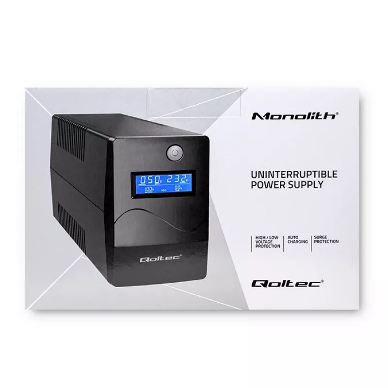 Qoltec Monolith UPS Double-conversion Online 0.65 kVA 360 W 2 AC outlets