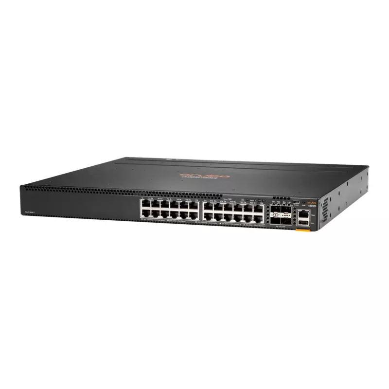 HPE Aruba 6300M - Switch - L3 - managed - 24 x 10/100/1000 + 4 x 1 Gigabit / 10 Gigabit / 25 Gigabit / 50 Gigabit SFP56 (Uplink / Stacking) - Front and Seite to Hinterseite - an Ra