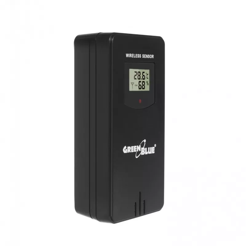 Hygrometer Thermometer GreenBlue GB540 — indoor 0–50°C / outdoor -20–65°C, DCF clock, outdoor sensor 60 m, black