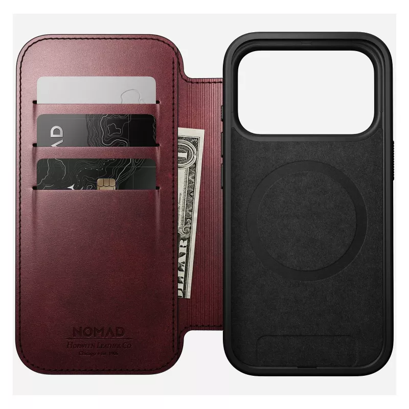 Mobile phone cover Nomad Modern Leather Folio for Apple iPhone 17 Pro, 6.3 inch (16 cm), leather burgundy