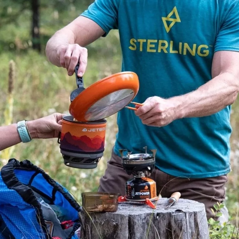 Portable grill stove Jetboil MiniMo — compact lightweight camping stove with integrated fluxring burner and simmer control