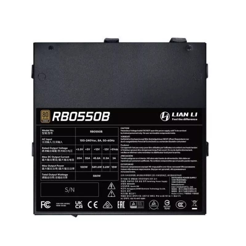 Power supply unit Lian Li RB0550B.B 550 W, 24-pin ATX, 80 PLUS Bronze, 135 mm fan, black