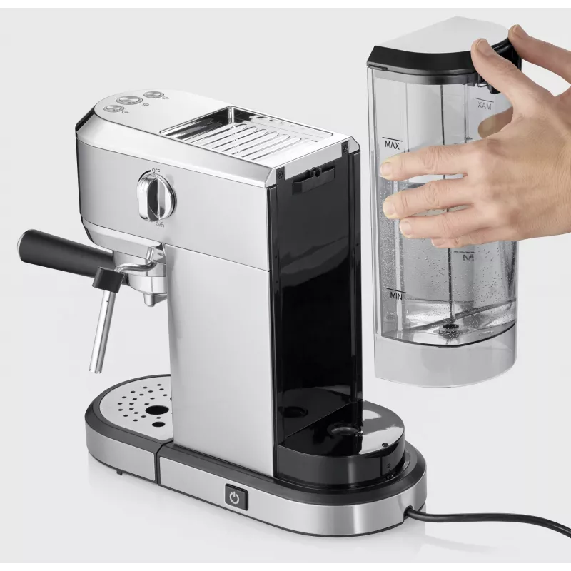Espresso machine SEVERIN Newspresa KA 5997 — semi-automatic, 1 L water tank, 1350 W, ground coffee input, black/brushed steel/chrome