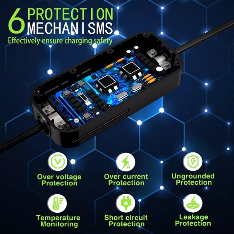 Qoltec Mobile EV Car Charger Adjustable 2in1 Type2 | 7kW | 230V | CEE 3 PIN | Wi-fi| LCD | Portable | Wallbox | 5m