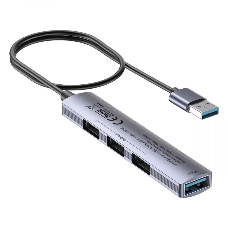 USB hub Unitek H1208CGY01 — 4-port USB 3.0 (5 Gbps), backwards compatible with USB 2.0, aluminium